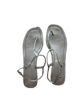Prada Metallic Silver Leather T-Strap Sandals